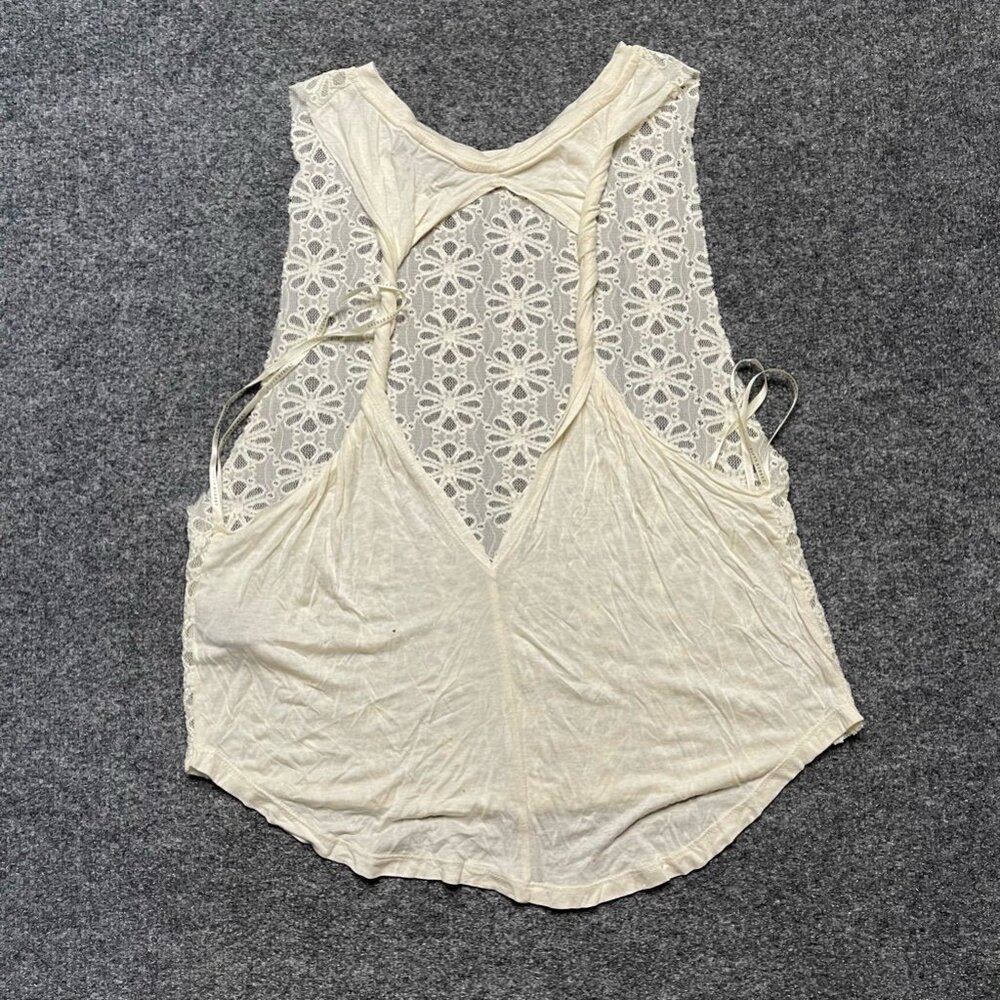 Fifty Street Women Tank Top Ivory Floral Lace Sleeveless Strappy Racerback M New - Picture 3 of 10
